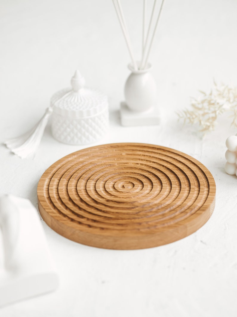 Round Spiral Wooden Decorative Table Tray Housewarming Gift Etsy