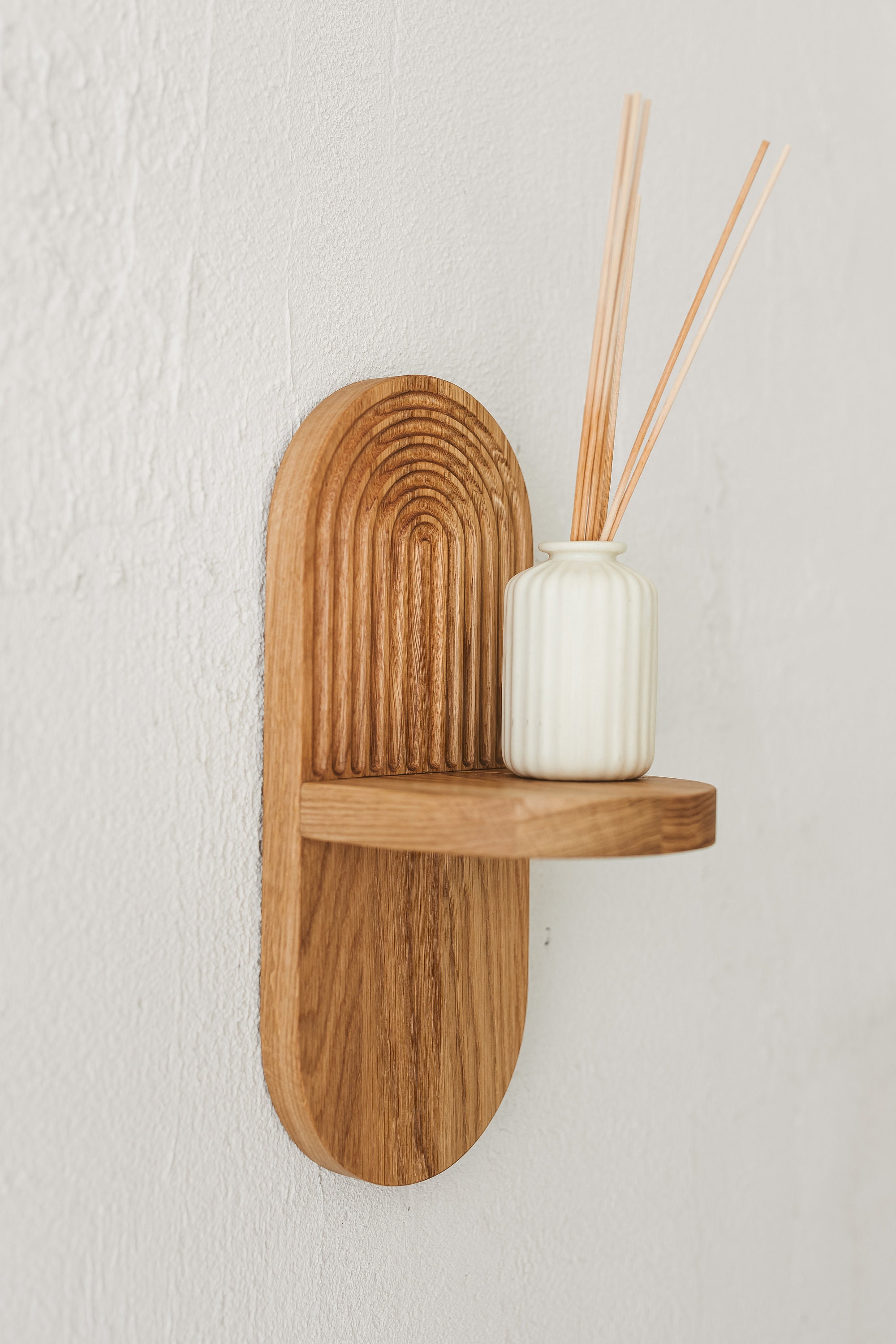 Oval Wall-Mounted Shelf, Handcrafted Wooden Display with Rainbow Ripple Design, Perfect for Home Decor, Unique Housewarming Gift