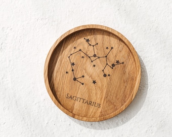 Unique Sagittarius Wooden Round Tray, Handmade with Zodiac Design, Perfect for Entertaining or Decor, Great Astrology Enthusiast Gift