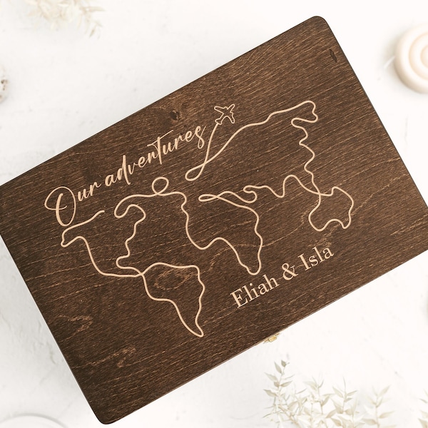 Personalized world map wooden travel keepsake box| Anniversary gift for boyfriend| travel adventure keepsake gifts for couples| wedding gift