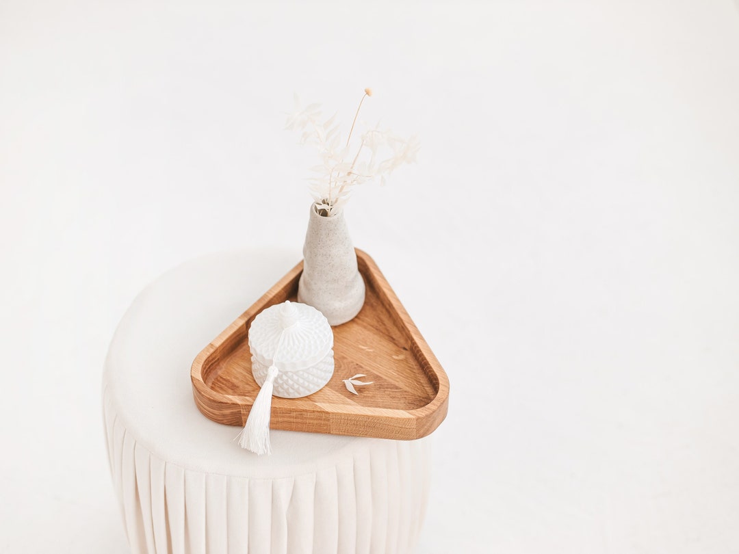 Handmade Wooden Deep Triangle Shaped Tray for a Coffee Table or Ottoman