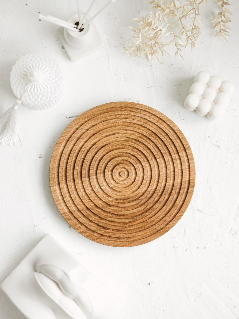 Round Spiral Wooden Decorative Table Tray Housewarming Gift Etsy