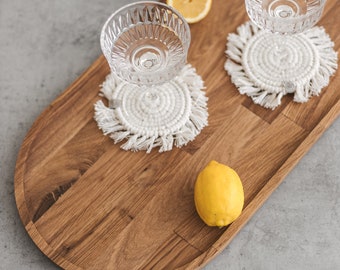 Large handmade wooden oval oak serving tray for breakfast or brunch Dining table centerpiece| Boho interiod design| Charcuterie board tray