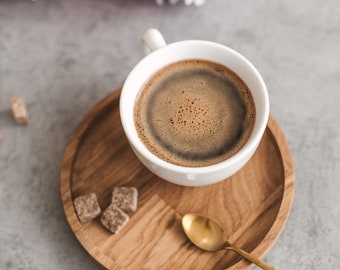 Plateau de service fait main en bois de chêne massif | Présentoir ronde en bois naturel 14 cm 16 cm18 cm | petit plat de service pour le petit-déjeuner