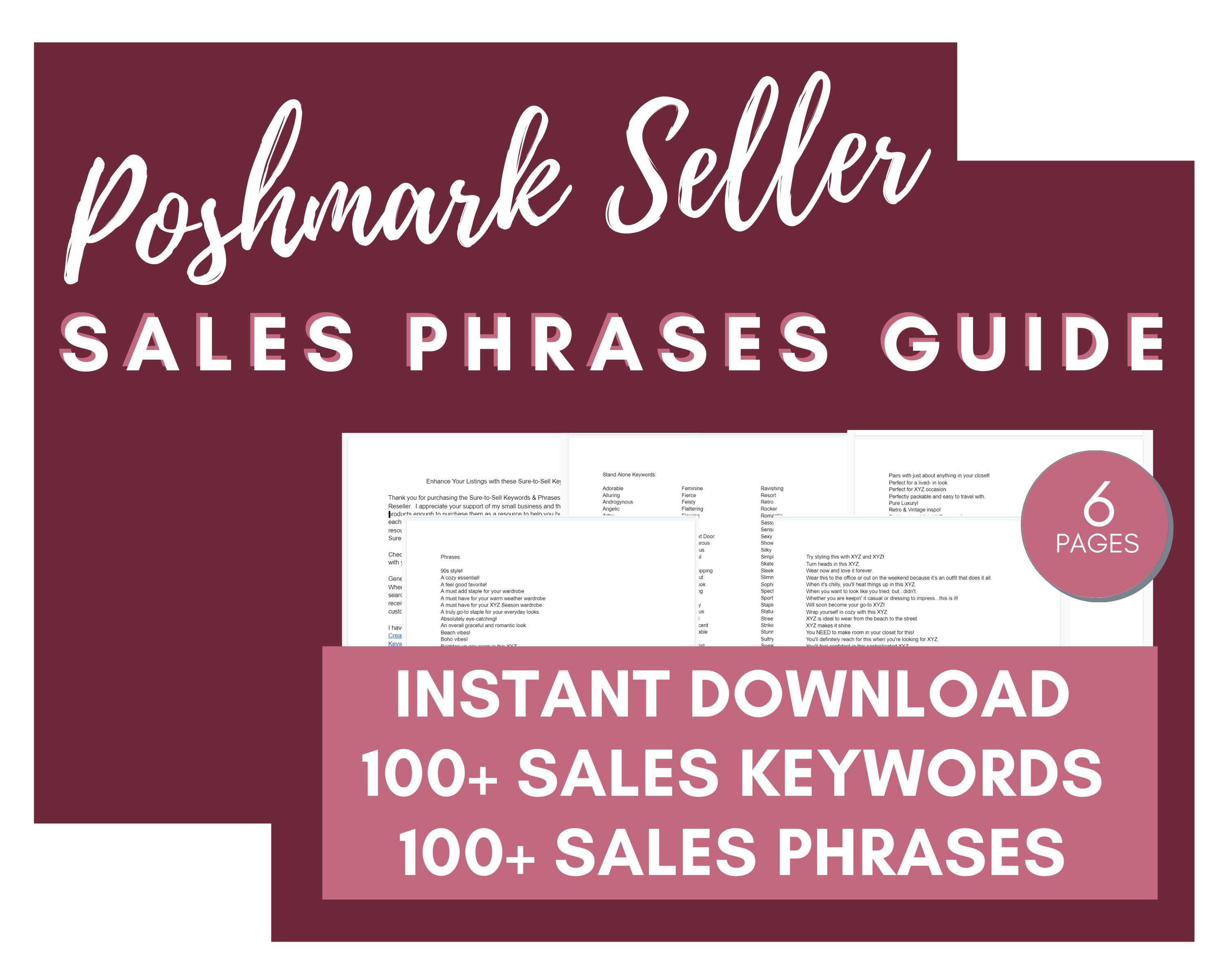 Poshmark Seller Printable Sales Phrases Keywords Guide Etsy