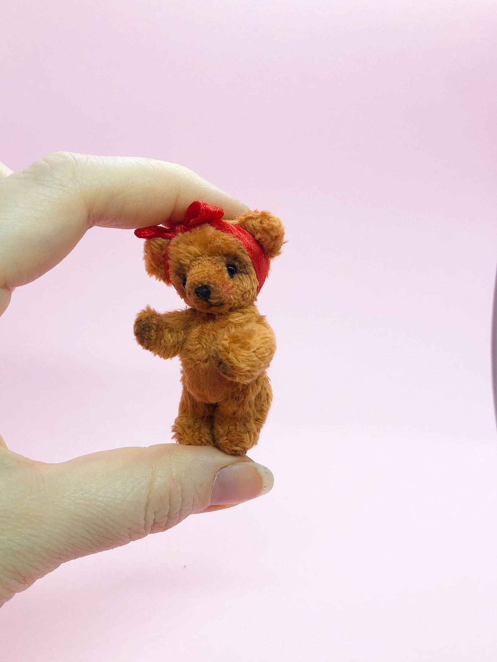 Miniature Teddy bear with red ribbon bow 2 5cm | Etsy