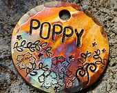Floral Flower Dog Tag - Hand Stamped Dog Tag - Custom Pet Tag - Metal ID Tag - Personalized Name Tags - Engraved Tags