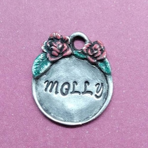 roses Dog tag, Pet Tag, small Pet ID, Dog name tag, Cat name tag, Nature name id, Red roses ID, name id, name tag