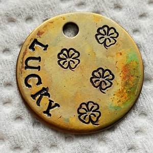 Dog Tag, Lucky Clover Dog Tag, Hand Stamped Dog Tag, Personalized Dog Tag, Pet ID Tag, Dog Tags, Personalized Dog Tags, dog tag brass