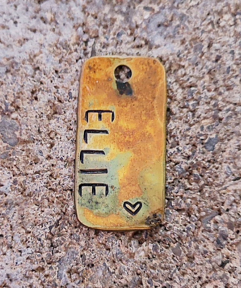Dog Tag-Rectangle Dog Tag Dog Tags for Dogs Personalized Dog Tags Copper-Aluminum Brass Bronze Name Pet Tag Brass (Ellie)