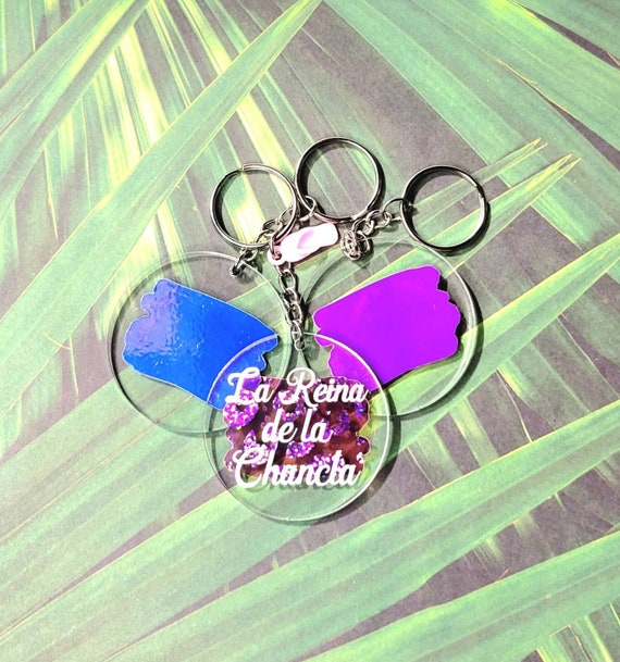 La Chancla Keychain, Gift for Mom, Spanish Keychain, Mirror Keychain,  Personalized Keychain, Brush Stroke Paint Design, Customize Keychain 