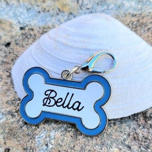Colorful dog Bone ID tag - Name ID - Dog tag - Minimalist Dog Tag - Name Dog Tag - Personalized Tags -  Bone Shape Dog ID - Blue Dog Tag