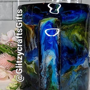 Blue Green Ink Tumbler: Handmade Stainless Steel Insulated Cup