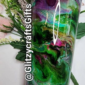 Handmade Green Glitter Alcohol Ink Tumbler: 32 oz Stainless Steel