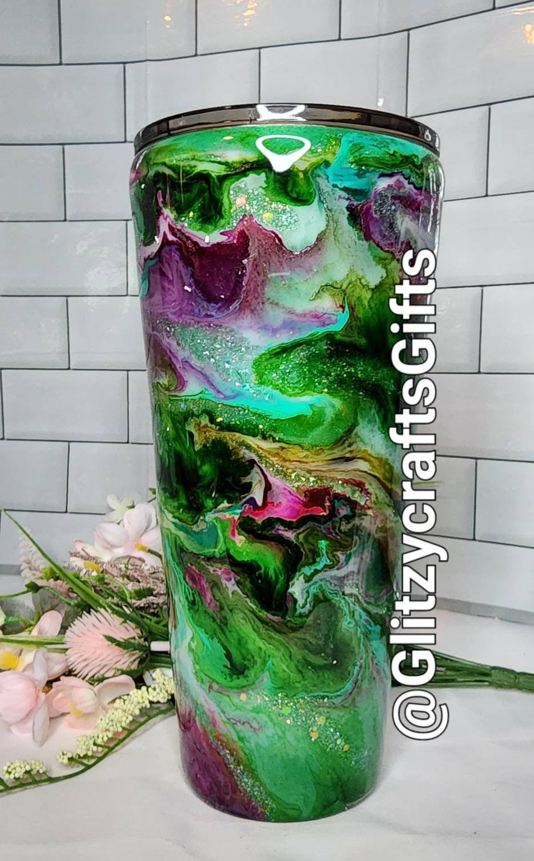 Green Glitter and ALCOHOL Ink TUMBLER, It's Stainless Steel and Ready
