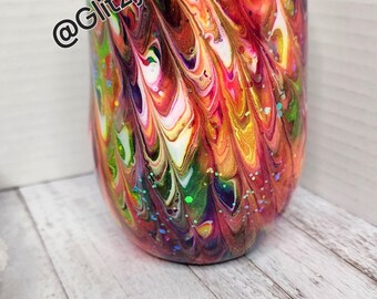 Handmade Alcohol Ink Tumbler: Glitter Stainless Steel Wine Beverage Holder