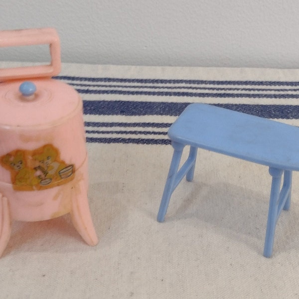 Vintage Renwal Wringer Washer and Ironing Board 1950s Pink Blue Laundry Room Pieces