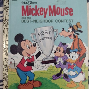 Vintage Little Golden Book Mickey Mouse and the Best-Neighbor Contest 1979
