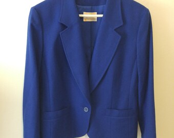 Vintage Pendleton Size 14 Royal Blue Blazer Jacket 100% Wool One Button Lined Padded Shoulders