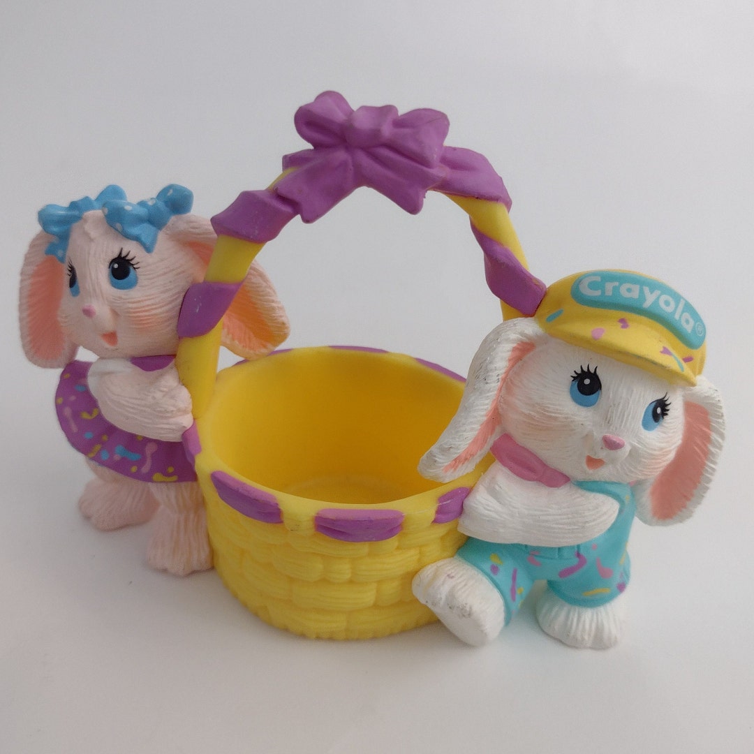 Vintage Crayola Bunnies Small Egg Basket Easter 1991 Candy Cotton Tail
