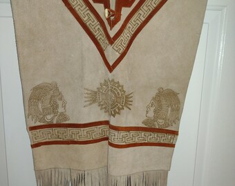 ジャケット・アウター vintage hand paint leather poncho Upcycled Frida Handmade Vintage Leather Poncho” Hand Painted