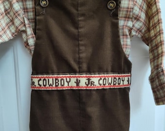 Vintage  Healthtex Boys 2 Piece Set Corduroy Overalls & Shirt Size 2T Jr Cowboy