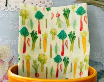 1 Beeswax Food Wrap. Individual. 28cm x 28cm vegetable garden, veggies, gardening lover, mixed veg! Perfect clingfilm replacement