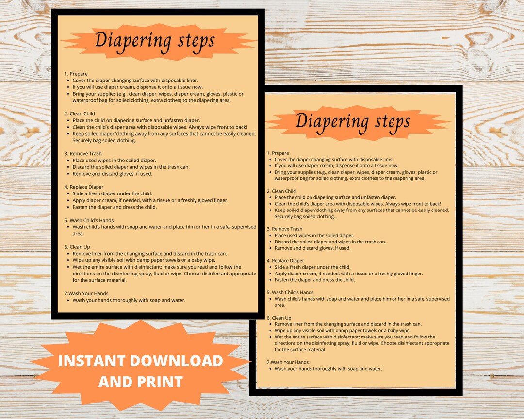 DIAPER CHANGING STEPS Printable Diapering & Pullup Changing Etsy