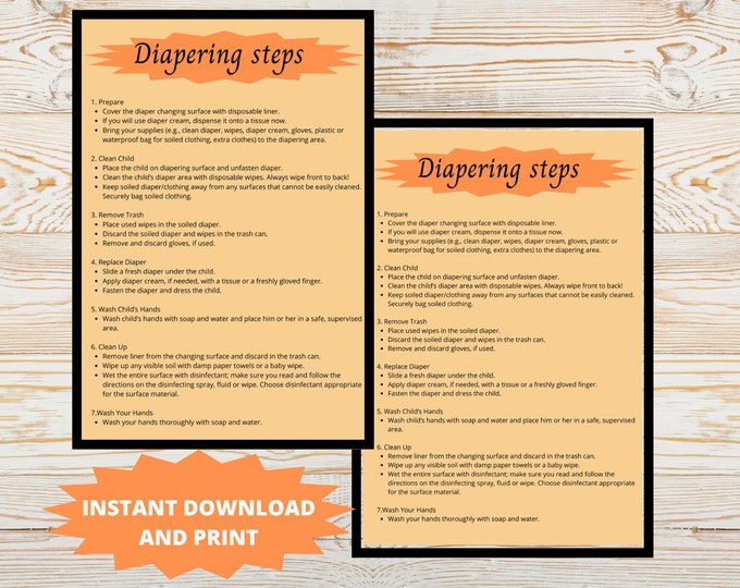 DIAPER CHANGING STEPS Printable Diapering & Pullup Changing Guides for