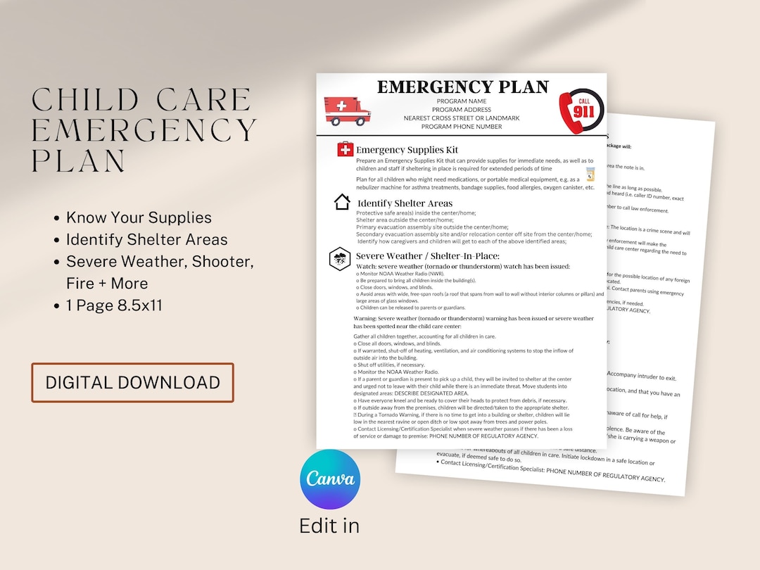 child-care-emergency-plan-template-edit-in-canva-child-care-etsy