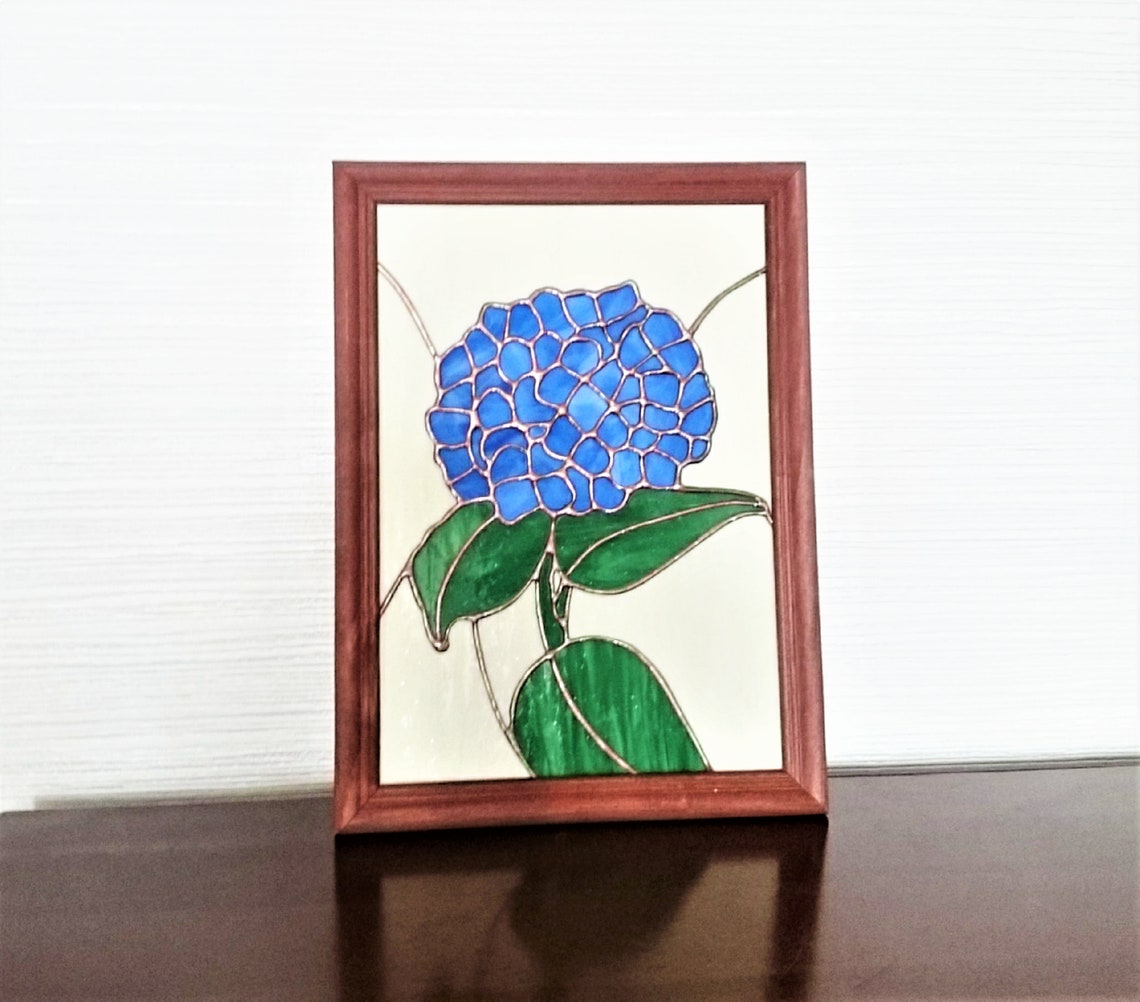 Blue Hydrangea Flower Stained glass wall hangings Panel Plant Etsy