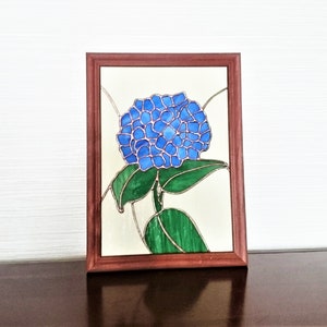 Blue Hydrangea Flower Stained glass wall hangings Panel Plant | Etsy