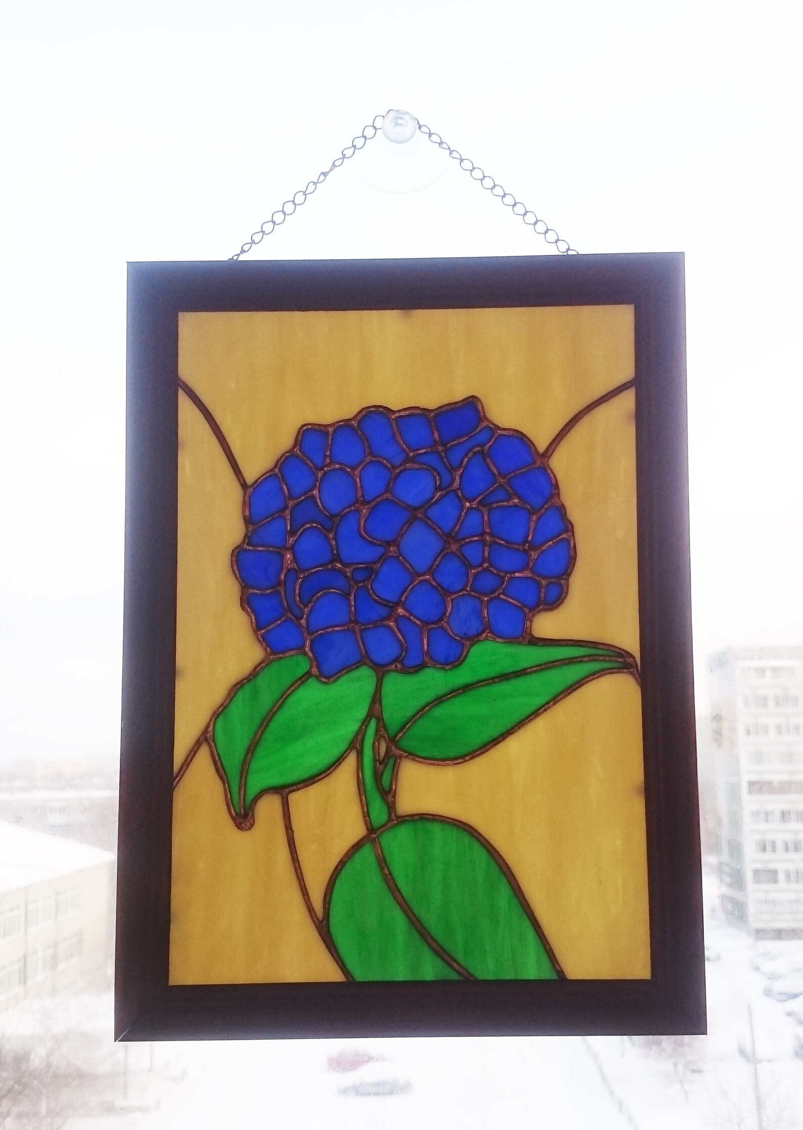 Blue Hydrangea Flower Stained glass wall hangings Panel Plant Etsy