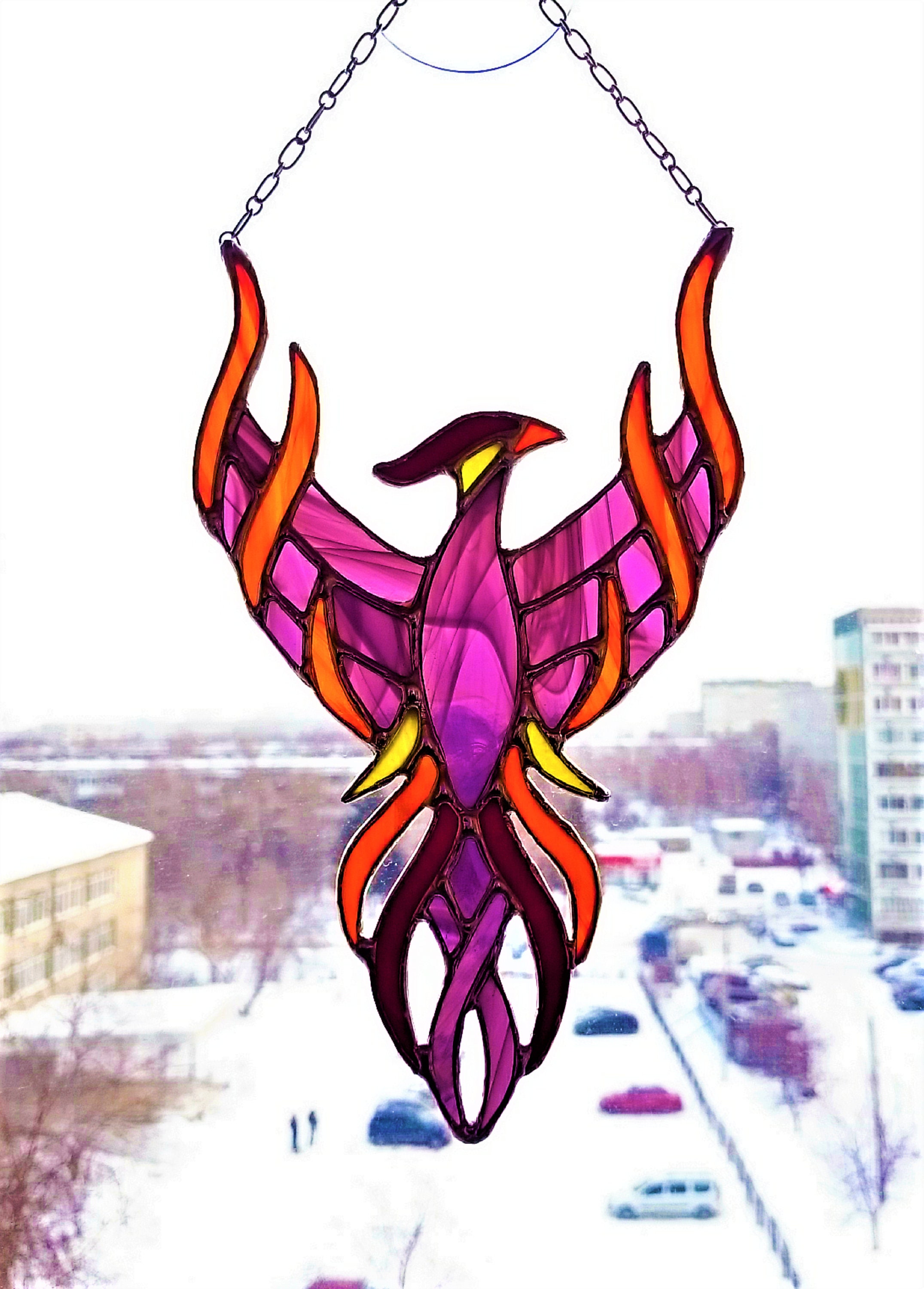 Phoenix Stained glass window hangings Suncatcher Firebird Etsy