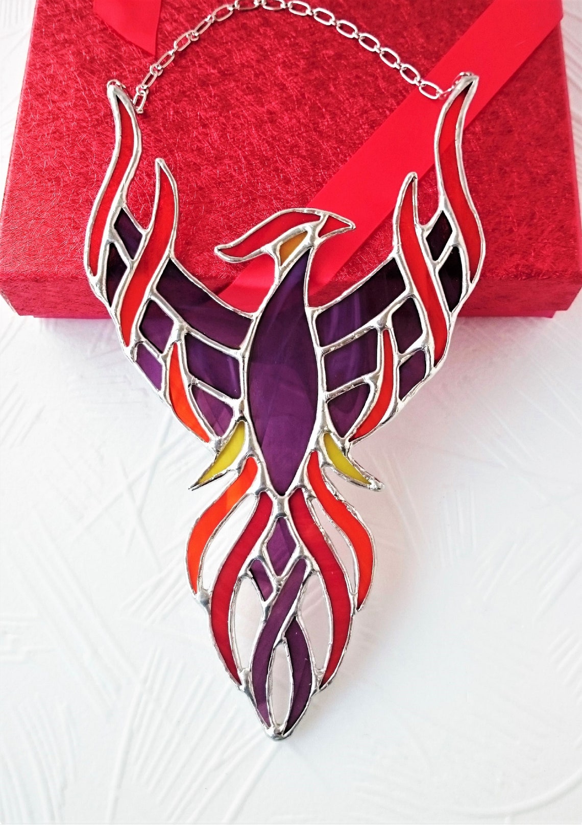 Phoenix Stained glass window hangings Suncatcher Firebird Etsy