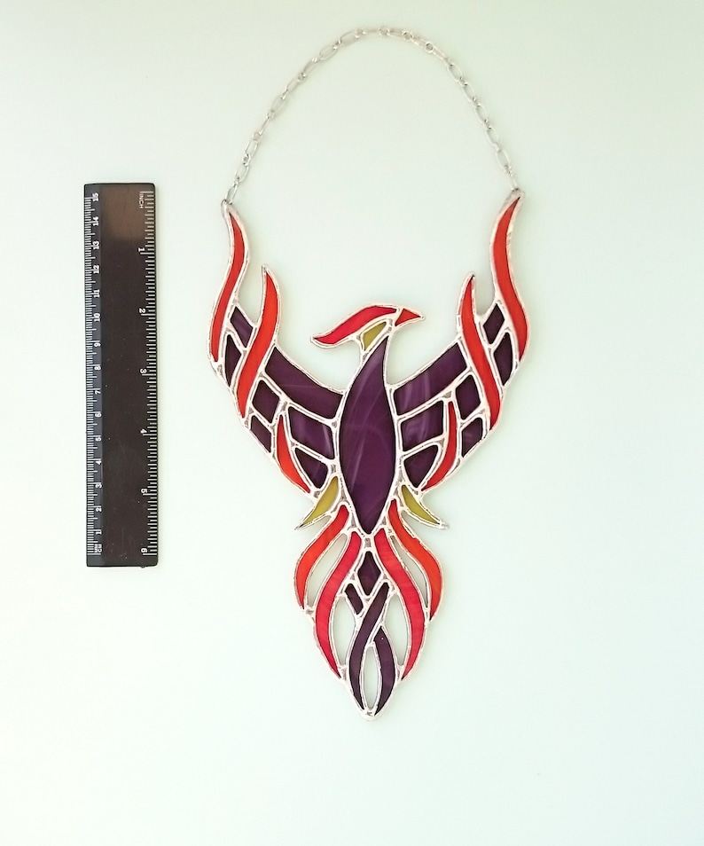 Phoenix Stained glass window hangings Suncatcher Firebird Fairy Fire Bird Gift Kids Baby Friend her daughter Nursery Room Stainglass Cling