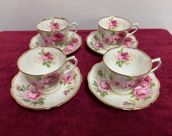 Royal Albert Set of 4 American Beauty Cups and Saucers. Made in England.