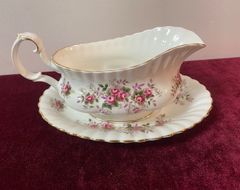 Royal Albert Lavender Rose Gravy Boat and Tray. Made in England