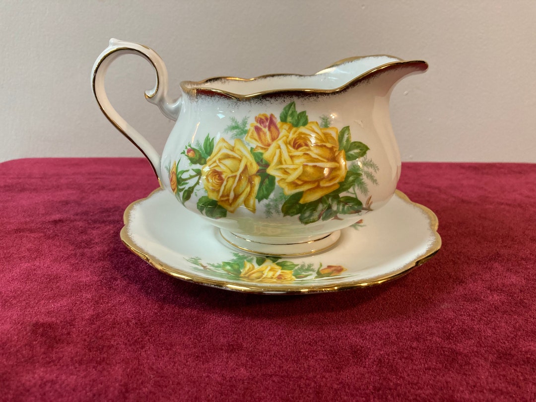 Royal Albert Yellow Tea Rose Gravy Boat With Underplate. Made in England. Etsy