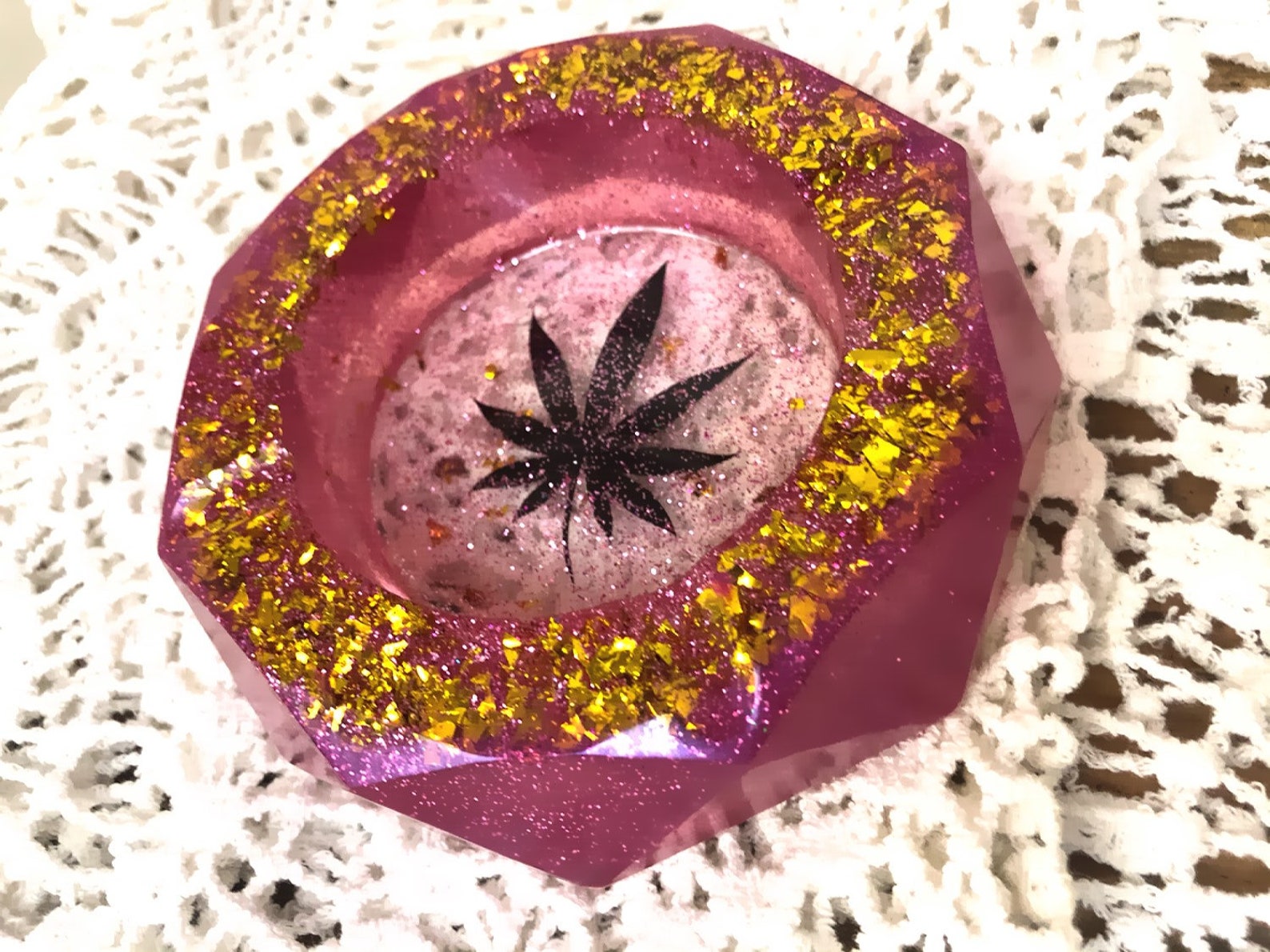 Pretty in Pink Ashtray Pink and Gold Resin Handmade Hemp Leaf Etsy