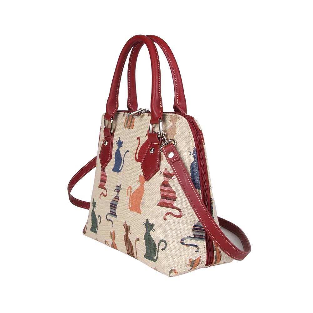 Signare Tapestry City Bag - Borsa In Arazzo Con Gatto Birichino, Multicolore, Manico In Pelle, Tasca Interna - 5
