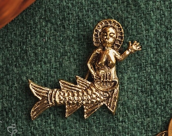 Mermaid Medieval Badge replica. Pilgrim pin for a hat or a cloak, for Renaissance costume 14th-15th centuries.
