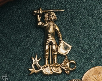 St Michael Slaying the Devil medieval badge. Pilgrim pin for a hat or a cloak, for Renaissance costume 14th-15th centuries.