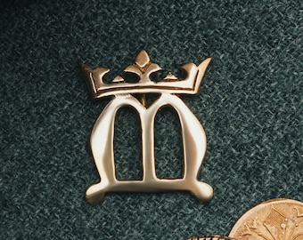 Medieval Pilgrim badge of the letter M(Saint Mary, Queen of HAven). Pilgrim pin for a hat or a cloak, for costume 14th-15th centuries.