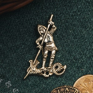 St George medieval badge replica. Pilgrim pin for a hat or a cloak, for Renaissance costume 14th-15th centuries.