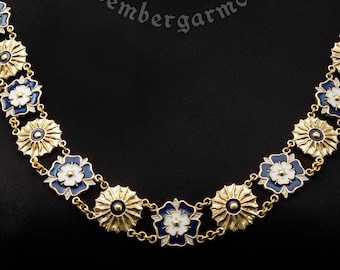 Medieval Livery Collar, Brass Chain of Office with Roses and Suns in blue Enamel. An exquisite gift for a reenactor.