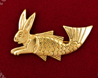Medieval Rabbit-Mermaid Badge: Medieval Manuscript Creature. Perfect for reenactors and history fans!
