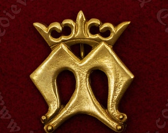 Medieval Pilgrim Badge Letter M (Saint Mary, Queen of Heaven). Pilgrim Pin for Hat or Cloak, Perfect for 14th–15th Century Costumes.