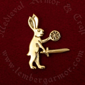 Medieval Killer Rabbit Badge: Bunny with a Sword and Shield, Inspired by 14th English Manuscripts. Perfect for reenactors and history fans!
