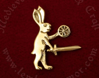 Medieval Killer Rabbit Badge: Bunny with a Sword and Shield, Inspired by 14th English Manuscripts. Perfect for reenactors and history fans!